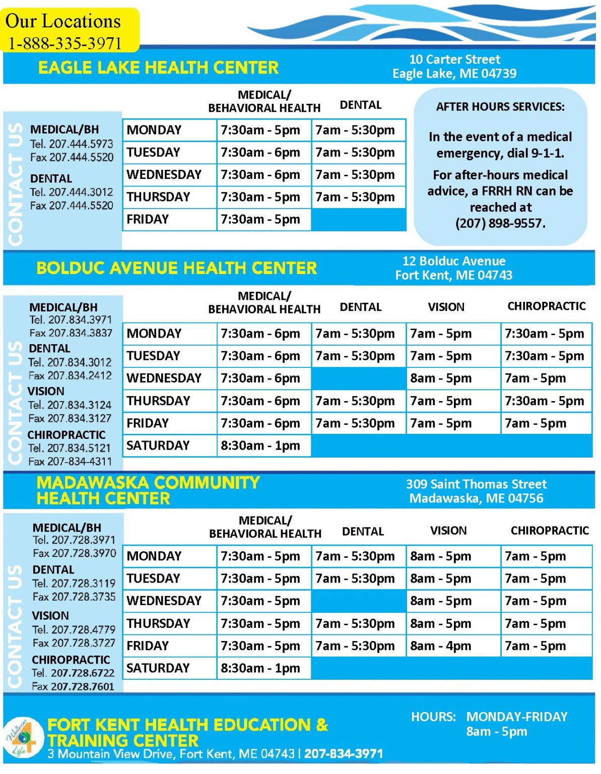 Locations/Hours Fish River Rural Health